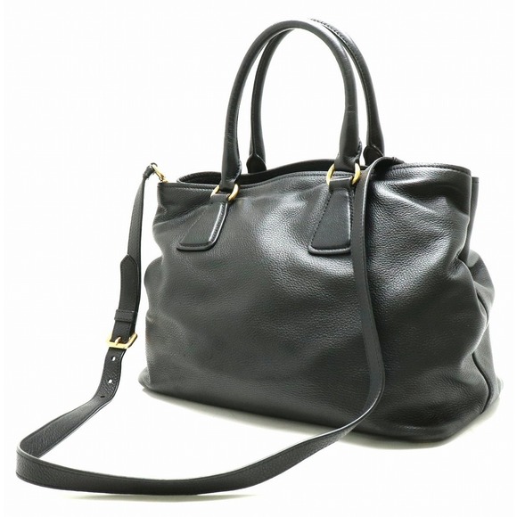 Prada Black Bag 2WAY Handbag Tote Leather Embossed - Picture 1 of 9